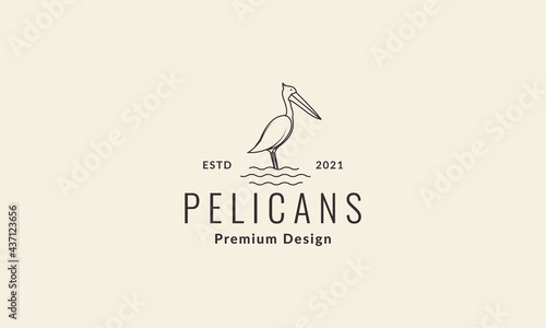 lines hipster bird pelican with water logo symbol vector icon illustration graphic design