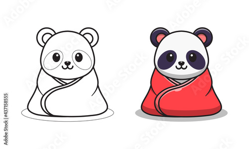 Cute panda wearing blanket cartoon coloring pages for kids