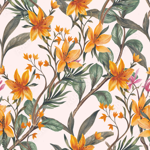 Beautiful seamless pattern with floral background. 