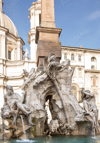 Fountain of the Four Rivers (architect Bernini) on Piazza Navona. Rome