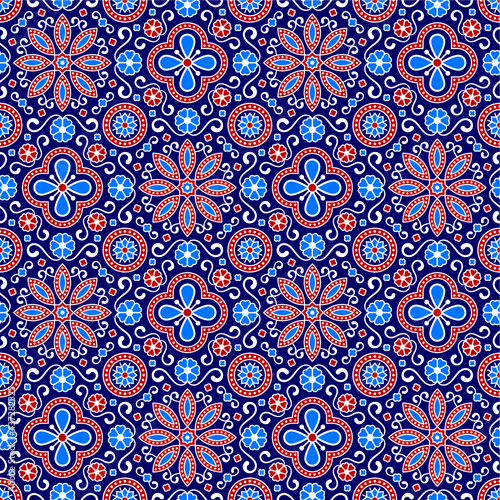 Colorful Ajrak Pattern, Tribal and ethnic Background, Vector Illustration