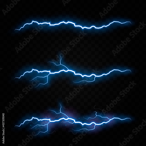 Vector lightning, lightning png, thunderstorm, lighting. Natural phenomenon, light effect. PNG.