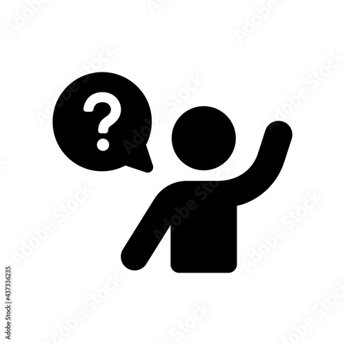 Person asking question with a raised hand vector icon.