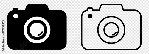 Camera icons. Photo camera in flat and line art style. Design for graphic and web design. Vector isolated on transparent background