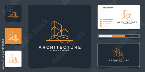 Minimalist architecture logo with line art style. Modern design branding for real estate, building, architecture, construction and renovation.