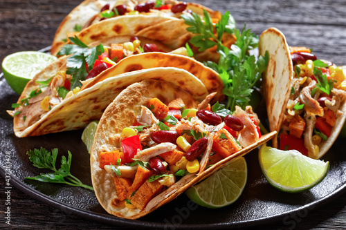 tacos with grilled chicken meat and veggies