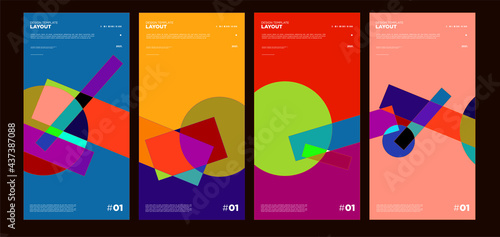 Colorful abstract geometric bauhaus and ethnic poster design template