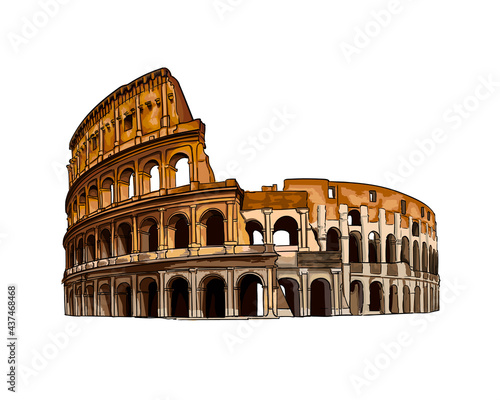 Coliseum in Rome, Italy, colored drawing, realistic. Vector illustration of paints