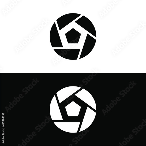 Abstract kamon pentagon shutters logo template in flat design monogram illustration