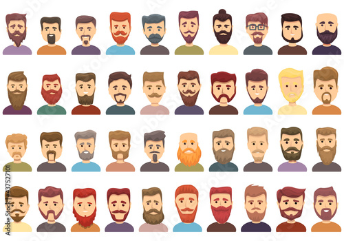 Beard icons set. Cartoon set of beard vector icons for web design