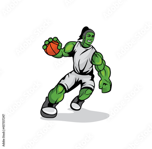 Female hulk playing basketball design illustration vector eps format , suitable for your design needs, logo, illustration, animation, etc.