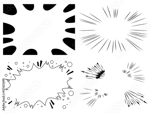 Simple black comic book style background elements set isolated on white. Collection of vector illustrated abstract backdrop design pattern.
