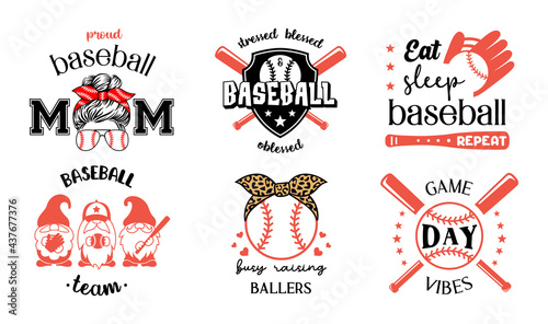 Baseball emblems, signs and labels. Set of softball vector designs with quote. Baseball symbols, badge. Sports ptint for shirt, postcards and posters