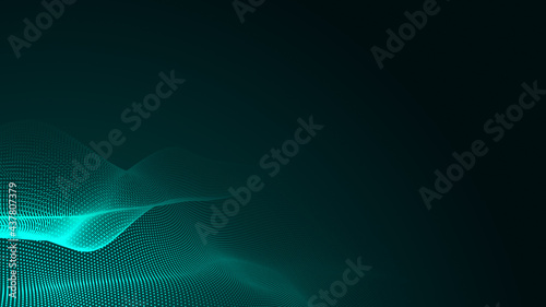 Dot green wave light screen gradient texture background. Abstract technology big data digital background. 3d rendering.