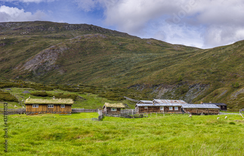 Traditional Norwegian summer mountain farm on the fjell