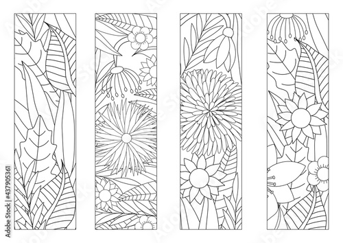 Flowers coloring bookmarks. Floral set.