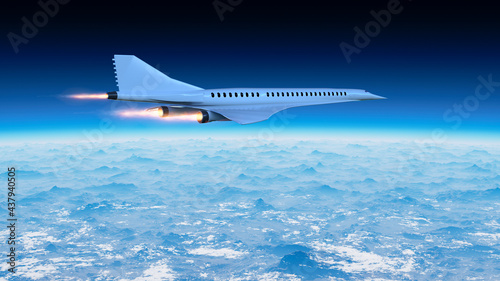 Supersonic flight, the plane to travel faster than ever. Unlike other commercial flights, it has double the speed. 3d render