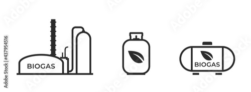 biogas line icon set. gas production and storage symbol. eco friendly industry, environment and alternative energy