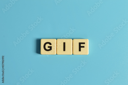 Top view of square letters with text GIF