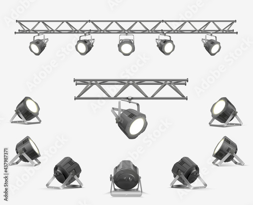 Lighting equipment set for an interview of a show contest or exhibition pavilion.