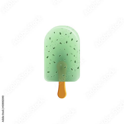 Lody owocowe na patyku - soczysty sorbet o smaku kiwi. Wegański słodki deser. Jasny kolor, letni nastrój. Ilustracja dla kawiarni, restauracji, menu lub ilustracja dziecięca.