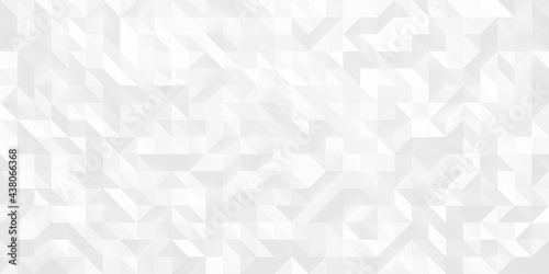 Low poly random tiles texture in white color. Abstract geometric pattern background with medium size triangles. Modern crystal design. 3D Rendering.