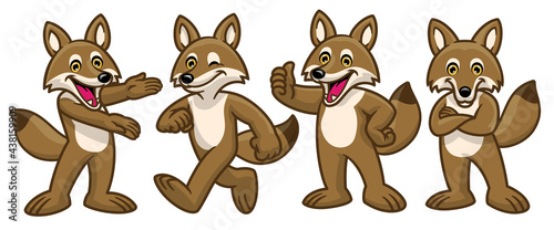 set of cartoon coyote mascot character