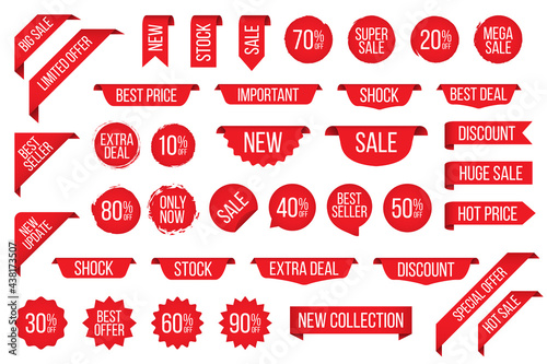 Set of red sale tag sticker badge for promotion
