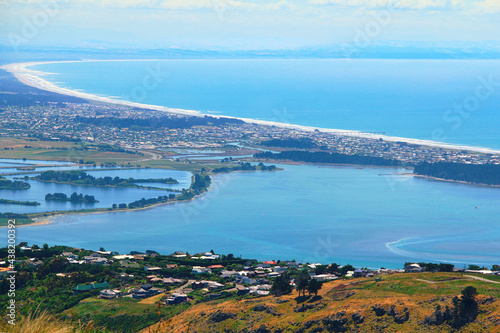 View of South New Brighton taken from the top of Port Hills where Christchurch Gondola The Summit Station is located. South Island, New Zealand attractions.