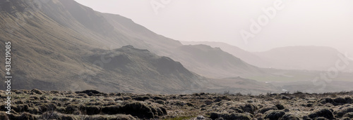 Panoramic view of Hills in lava fields of Iceland
