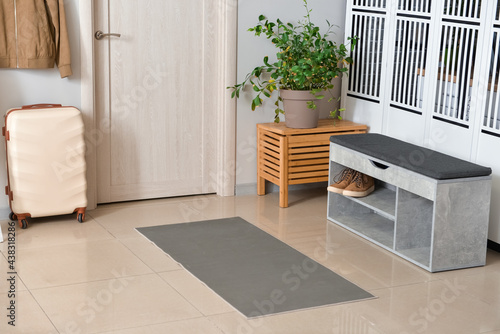 Interior of modern hallway with rug