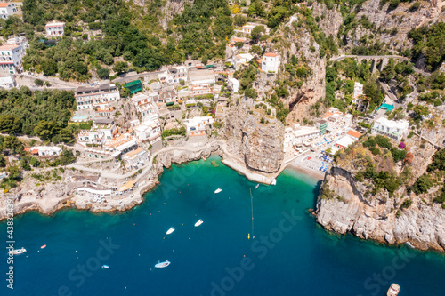 Aerial view of the Amalfi Coast. In Salerno a stretch of coast with sea and a beautiful landscape