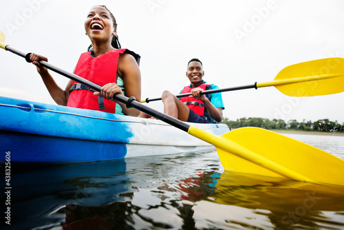 Couple canoeing in a lake