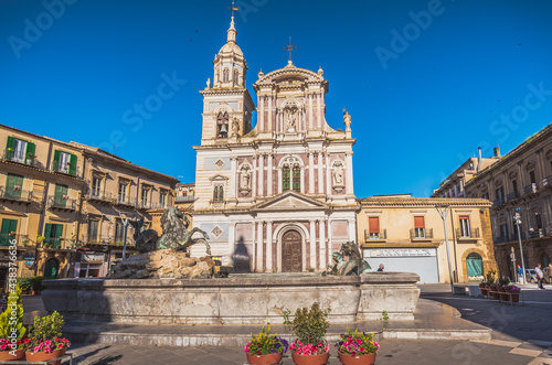 Piazza Garibaldi and Church of San Sebastiano in Caltanissetta, Sicily, Italy, Europe