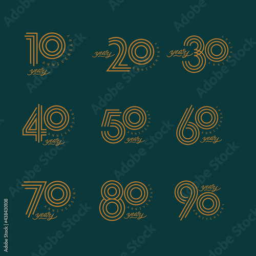 set of anniversary logotype style golden color for celebration event, wedding, greeting card, and invitation