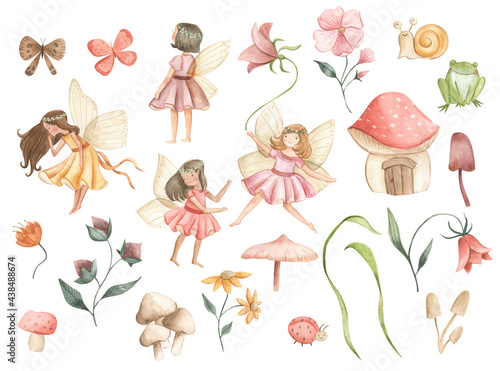  Fairy and Flowers watercolor illustration for girls 