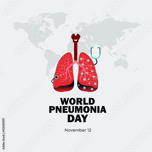 world pneumonia day. November 12, with coronaviruses attacking lungs. conceptual illustration vector.