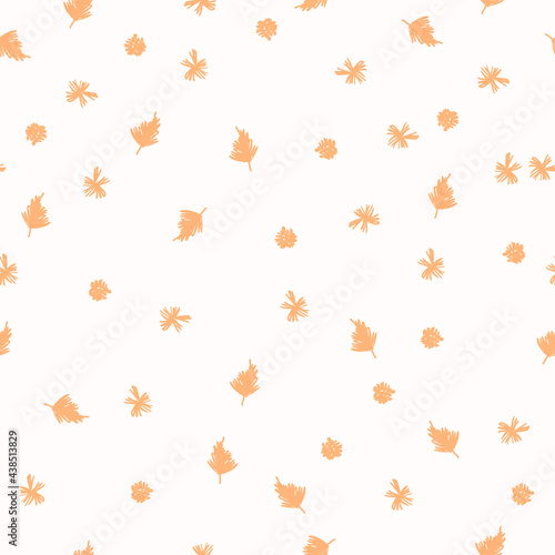 Sloppy yellow leaves on white background. Simple abstract seamless pattern. Vector illustration.