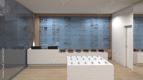 interior design of an optician and glasses store 2 3D rendering 3D illustration 3D art