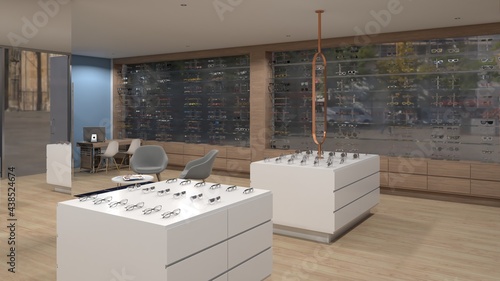interior design of an optician and glasses store 3 3D rendering 3D illustration 3D art