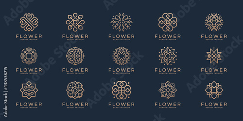 Floral ornament logo and icon set. Abstract beauty flower logo design collection.