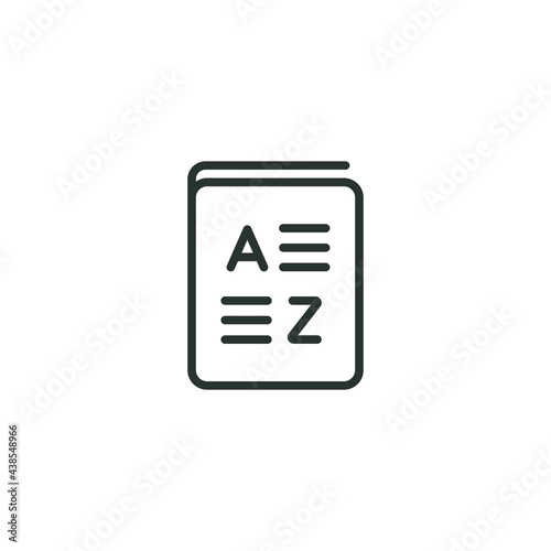 Glossary, vocabulary line icon. Simple outline icon. Grammar, english, study, symbol, dictionary, language, read, book concept. Vector illustration isolated on white background. Thin stroke EPS 10