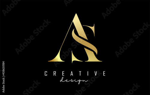Golden AS a s letter design logo logotype concept with serif font and elegant style. Vector illustration icon with letters A and s.