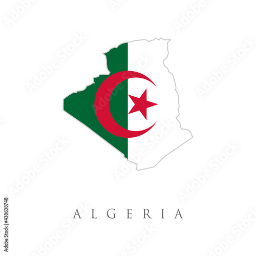 Algeria country flag inside map contour design icon logo. Algeria flag map. The flag of the country in the form of borders. Stock vector illustration isolated on white background.