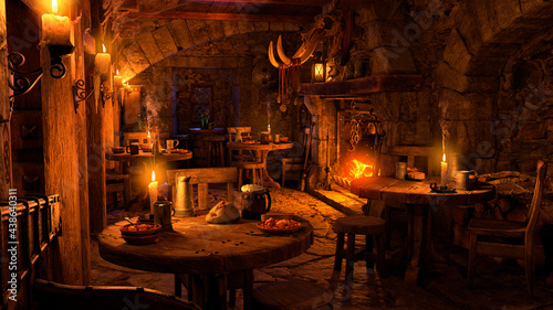 3D Rendering Medieval Tavern
