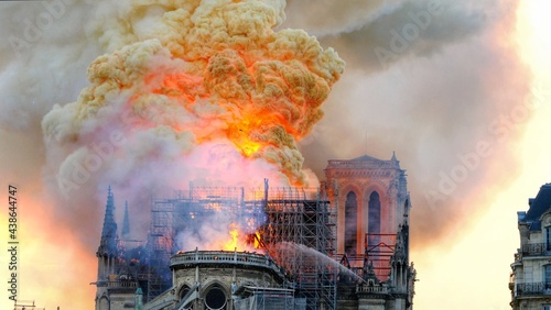 Notre Dame totally burning on Easter Monday. The 15th April 2019, Paris, France.