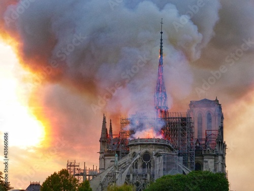 Notre Dame on fire on Easter Monday. The 15th April 2019, Paris, France.
