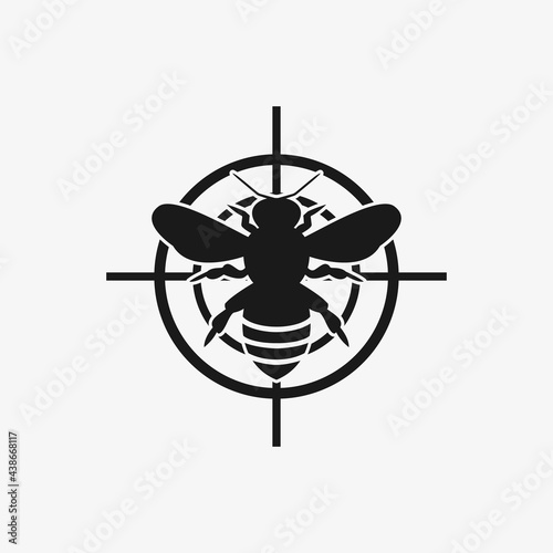 Asian giant hornet or bee icon red target. Anti wasp vector. Red prohibiting target