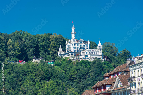 LUCERNE, SWITZERLAND, 8 AUGUST 2020: Castle on the top of a hill