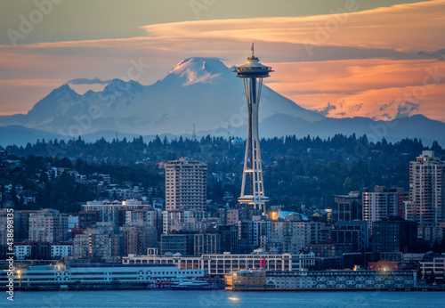 Amazing View of Seattle From Far Away with mountain tops on the horizon